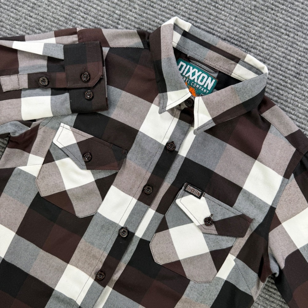 Dixxon Flannel Co Capistrano Brown Plaid D-Tech Button Down Shirt Mens Medium